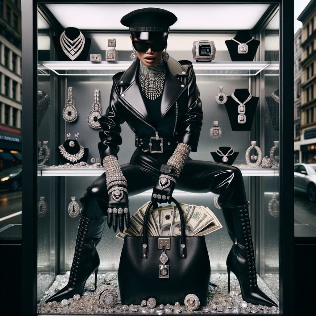 Female Biker Raids Jewelry Store in Cyberpunk Style