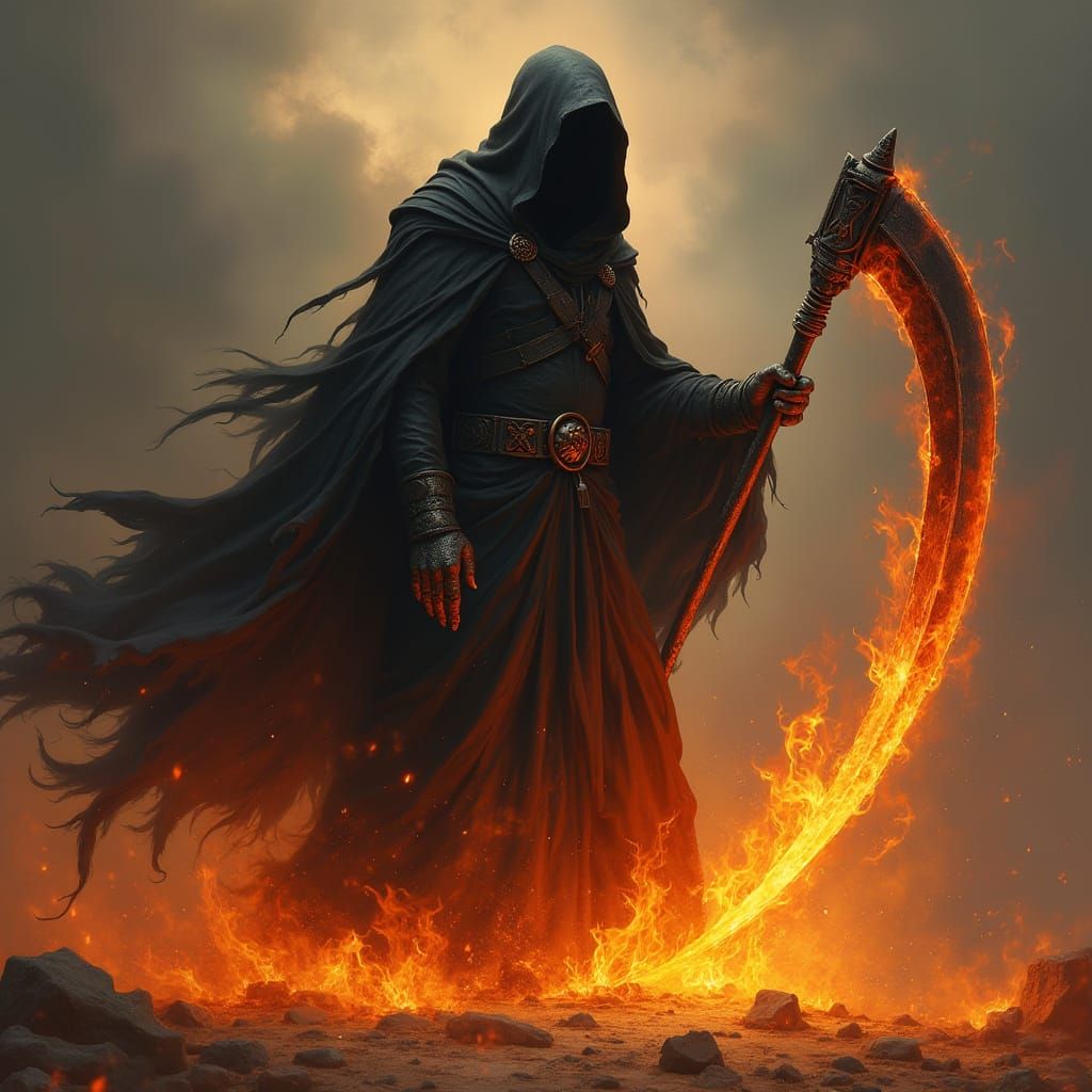 Flaming Grim Reaper in Dark Fantasy Style