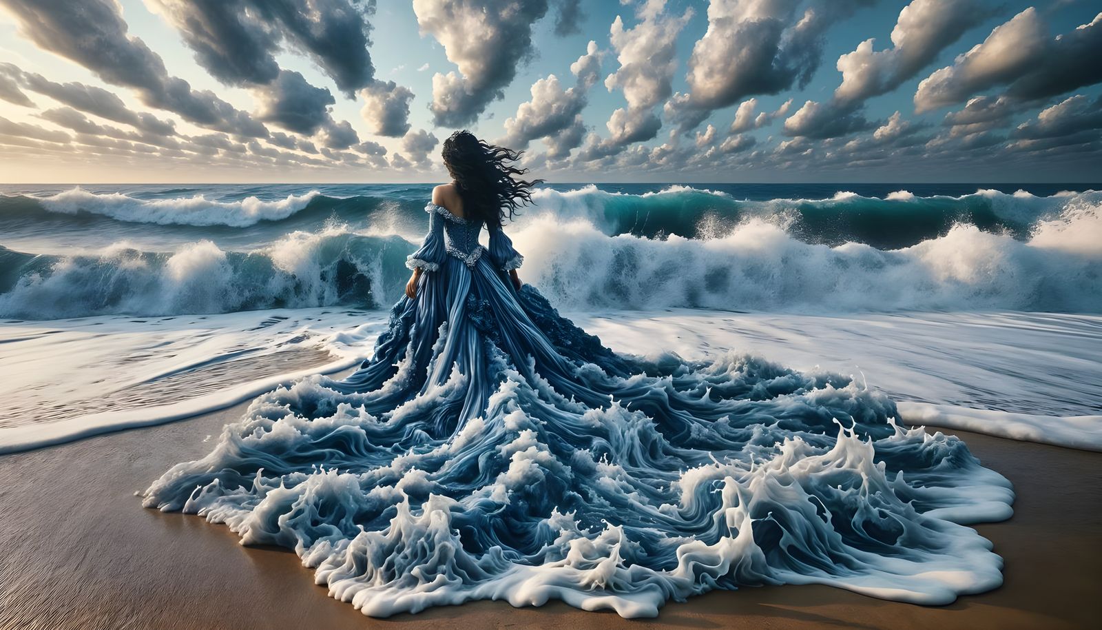 Ocean Goddess in Majestic Blue Dress