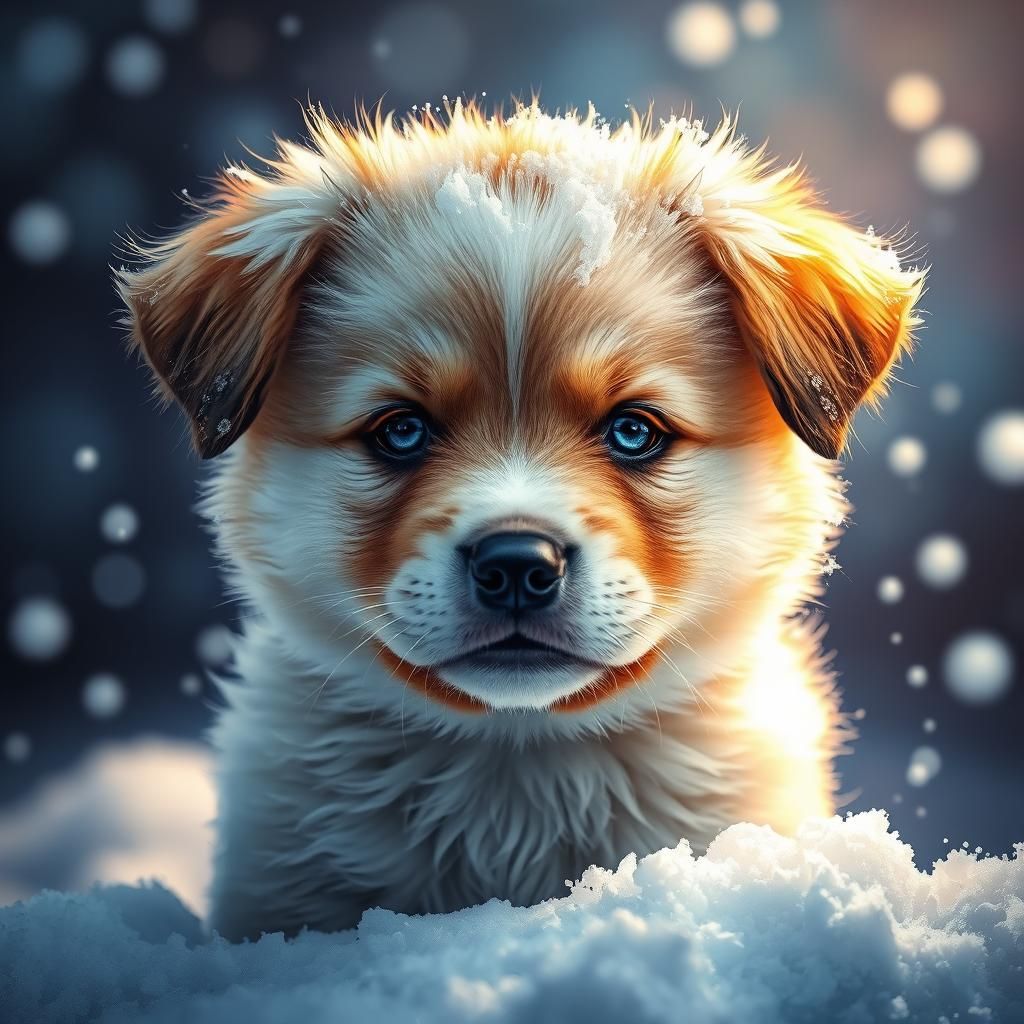 Snowy Puppy: Hyperrealistic Splash Art Portrait