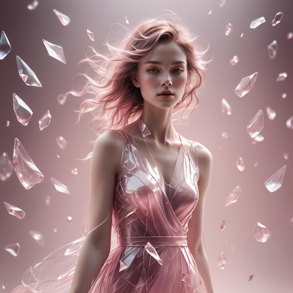 Pink Glass Woman in Hyper-Realistic Digital Art