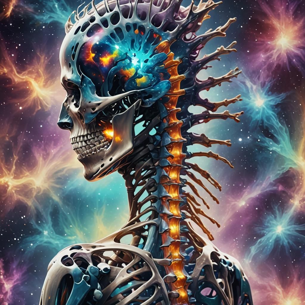 Galaxy Spine X-Ray in Hyperrealistic Splash Art