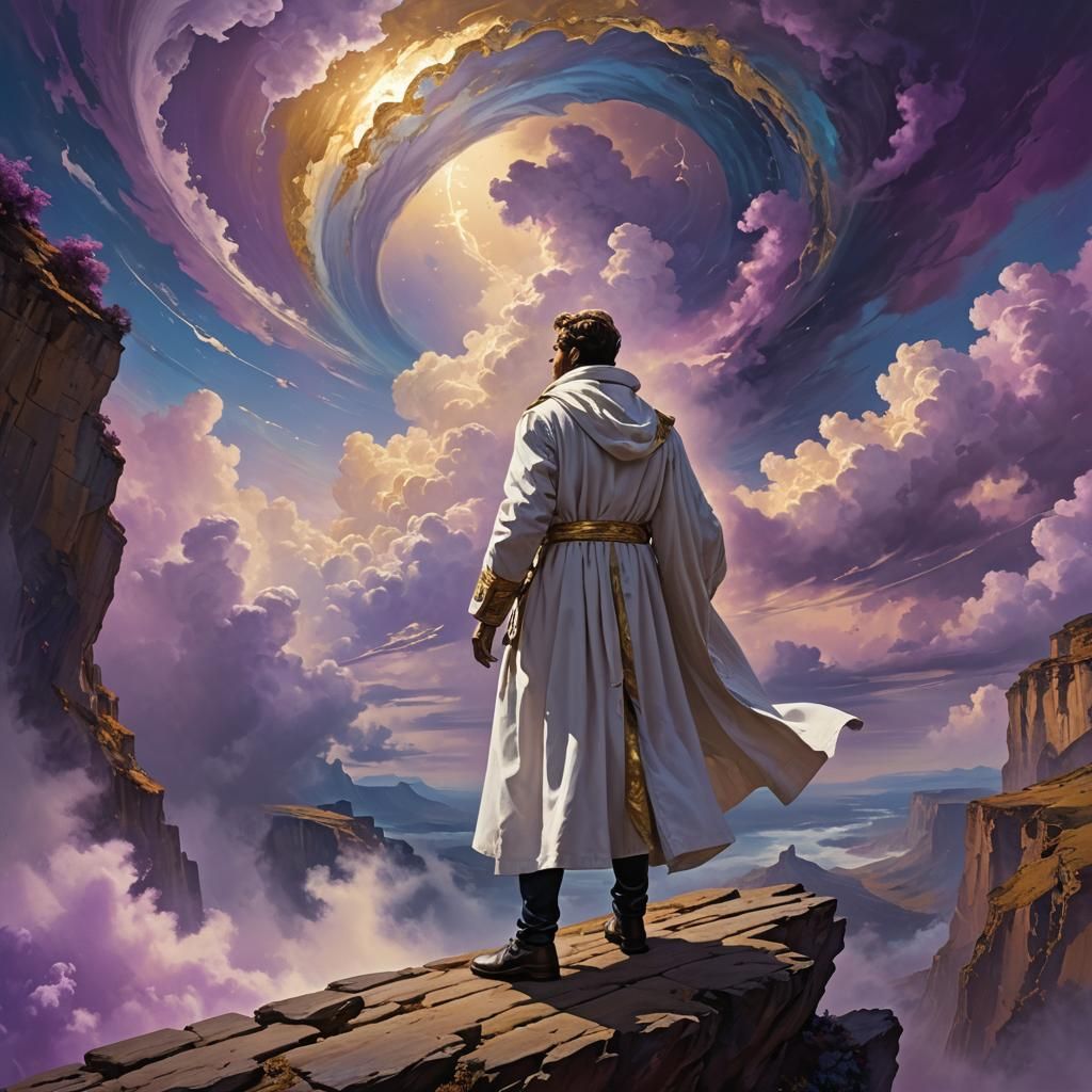Dramatic Figure Gazing at Vortex in Digital Painting