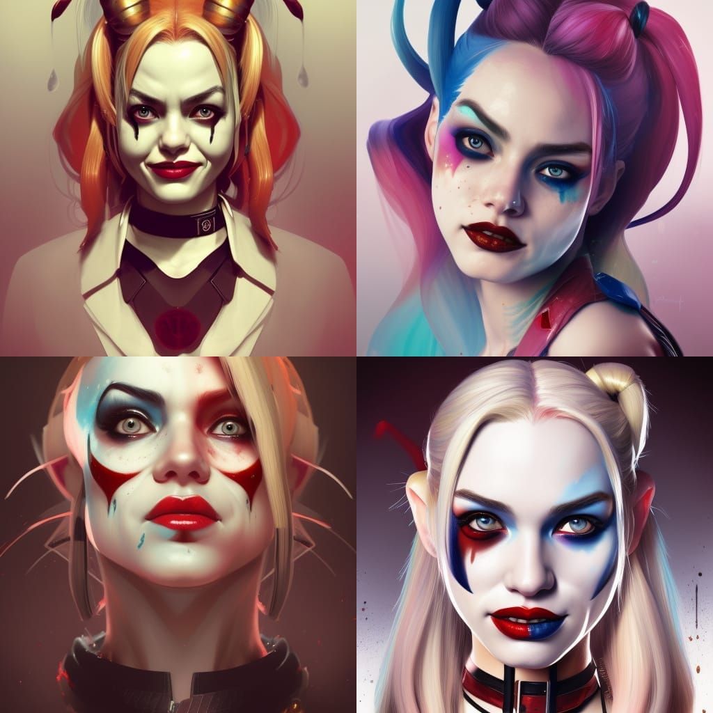 Hyperdetailed Harley Quinn Portrait in Art Nouveau Style