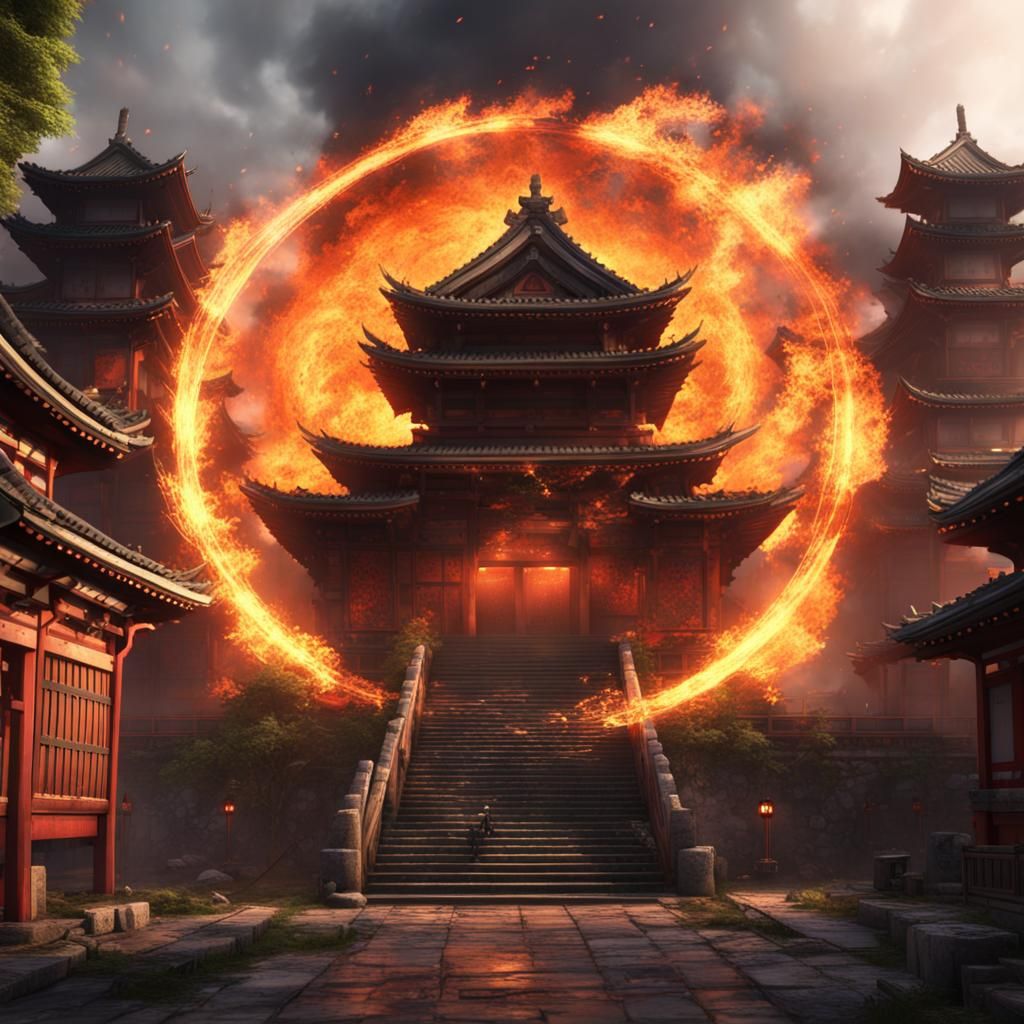 Anime Fire Symbol Burns Ancient City