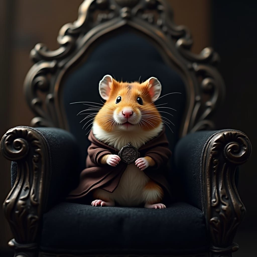Hamster Dark Lord on Black Throne in Cinematic Style