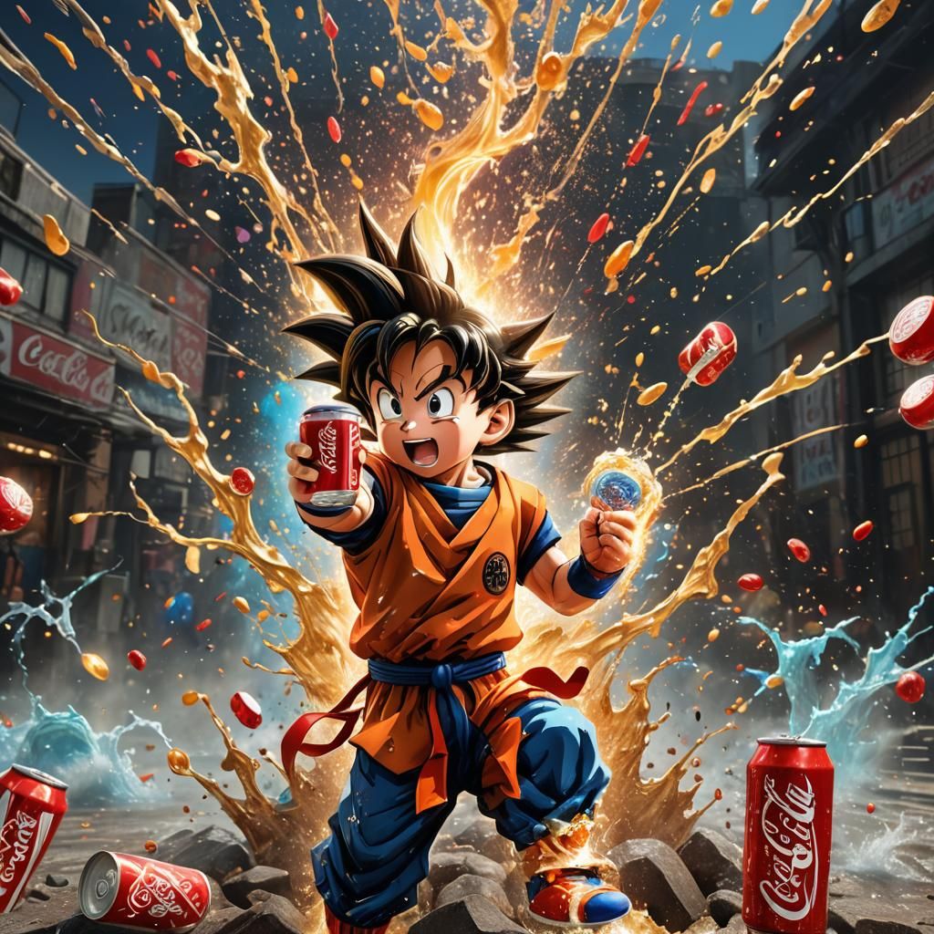 Goku's Coca-Cola Power-Up: Photorealistic Detailed Painting