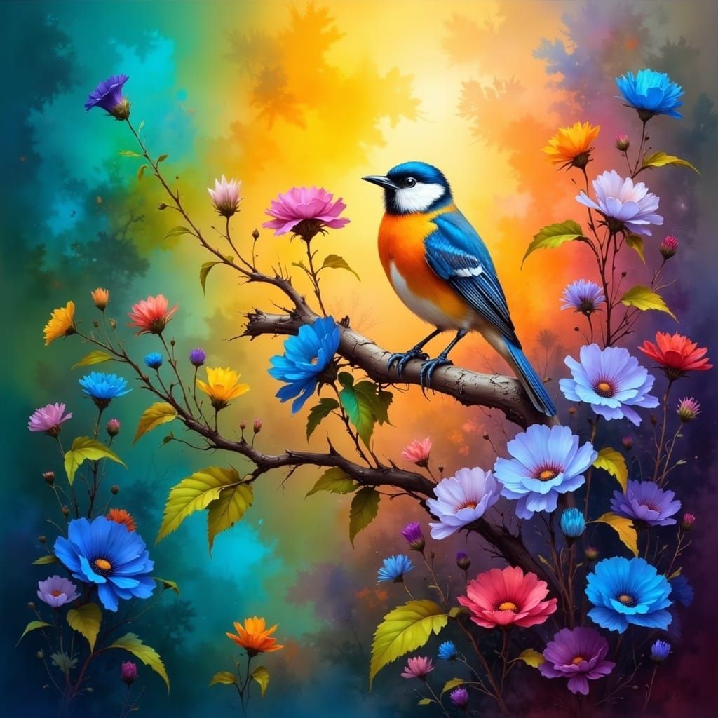 Whimsical Fantasy Scene in Vibrant Oil Painting Style