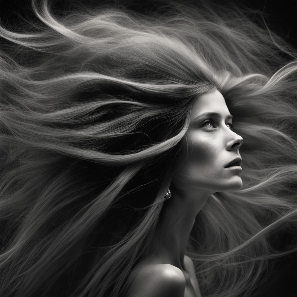 Sinister Hair Freak in Space: Mystical Greyscale Photo