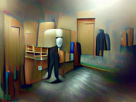 Hyperrealistic Backrooms Scene with Faceless Man