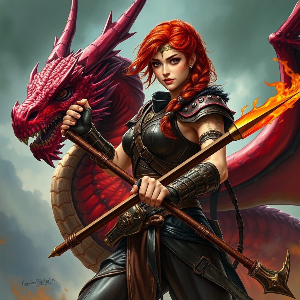 Commander Seraya and Pyrrhion in Epic Fantasy Style