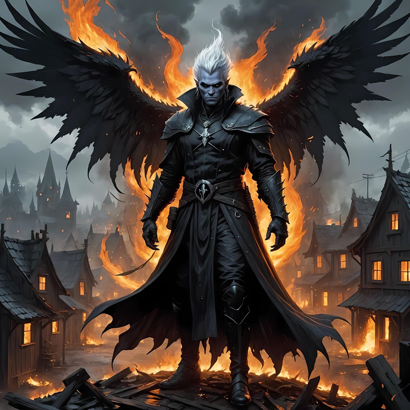 Dark Elf Sorcerer in Burning Village