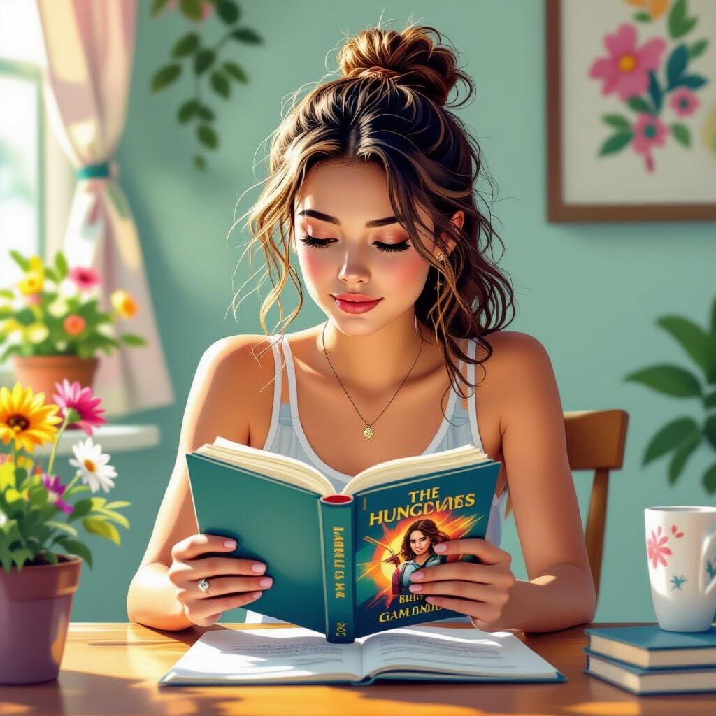 Summer Reading Scene with Whimsical Brushstrokes