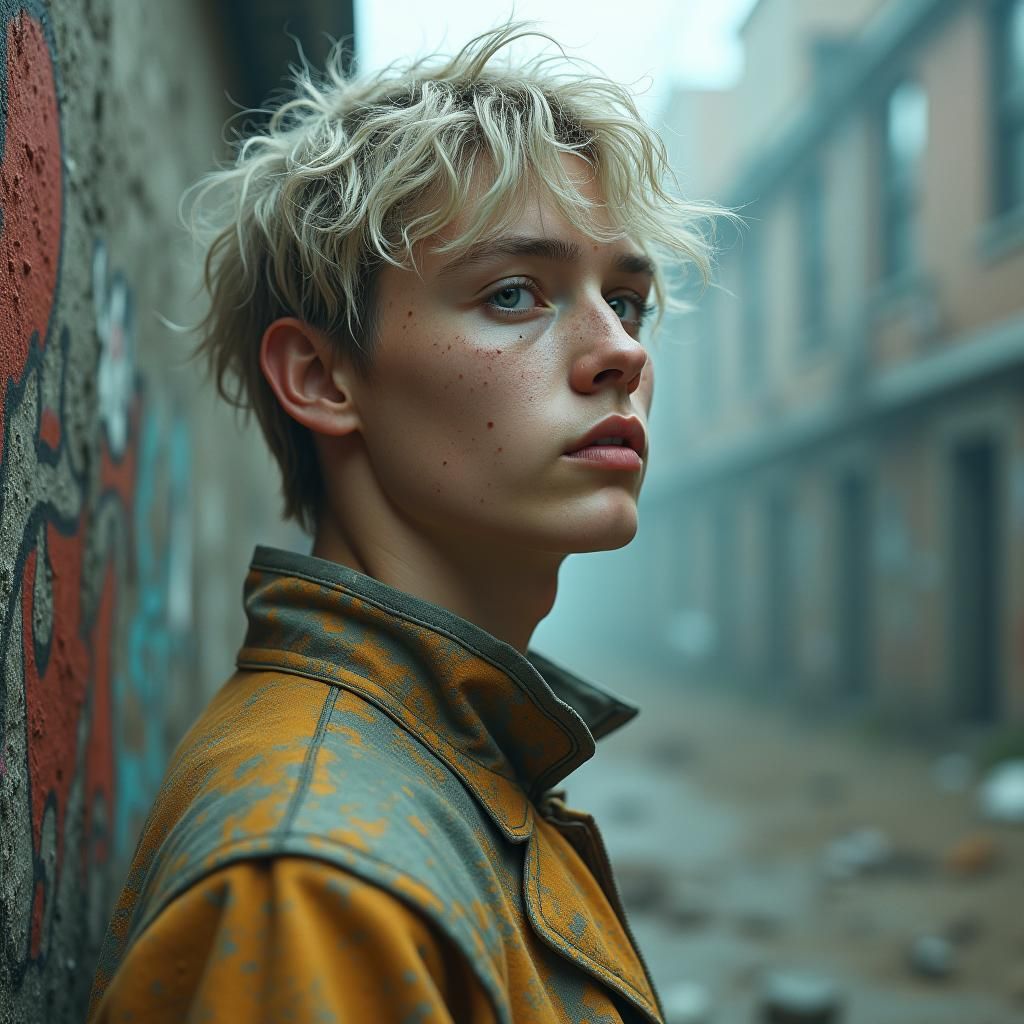 Dystopian Man with Ethereal Gaze