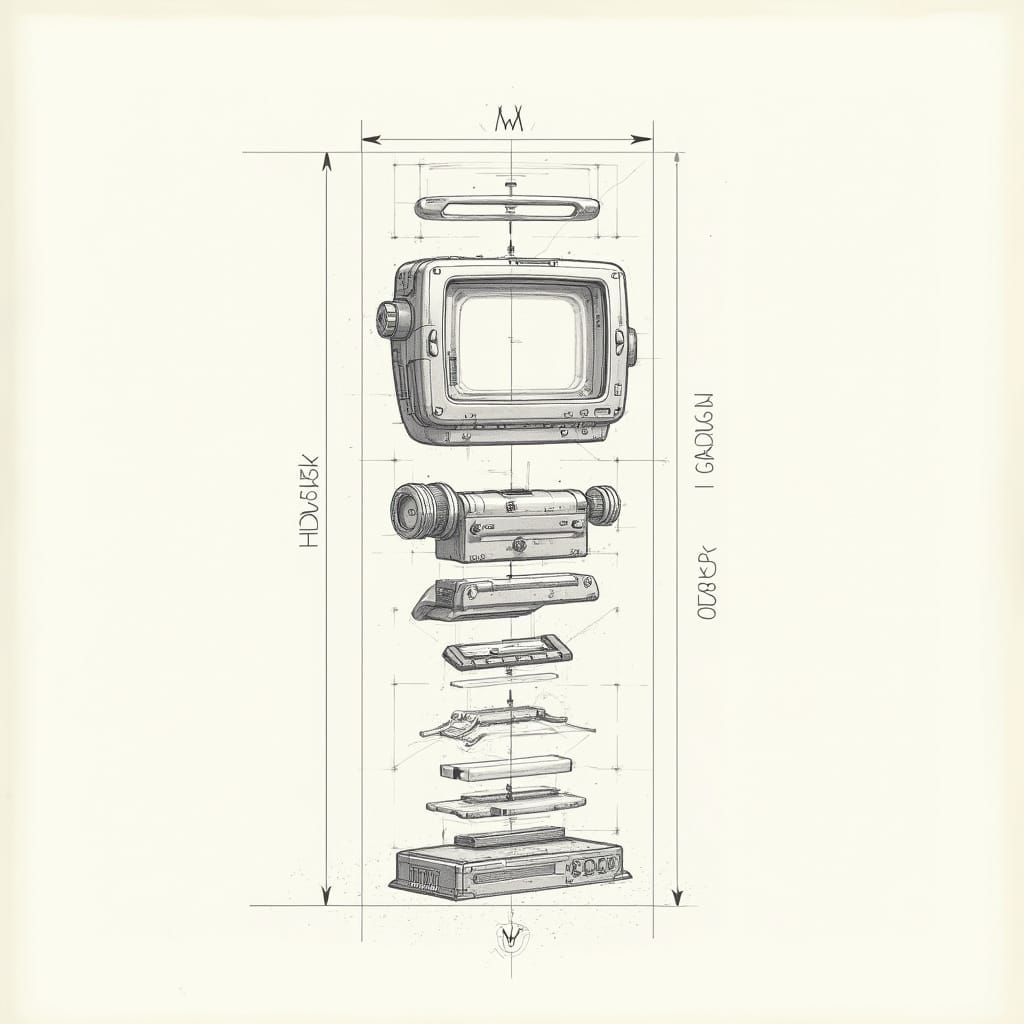 Exploded View of Handheld Product as Line Art