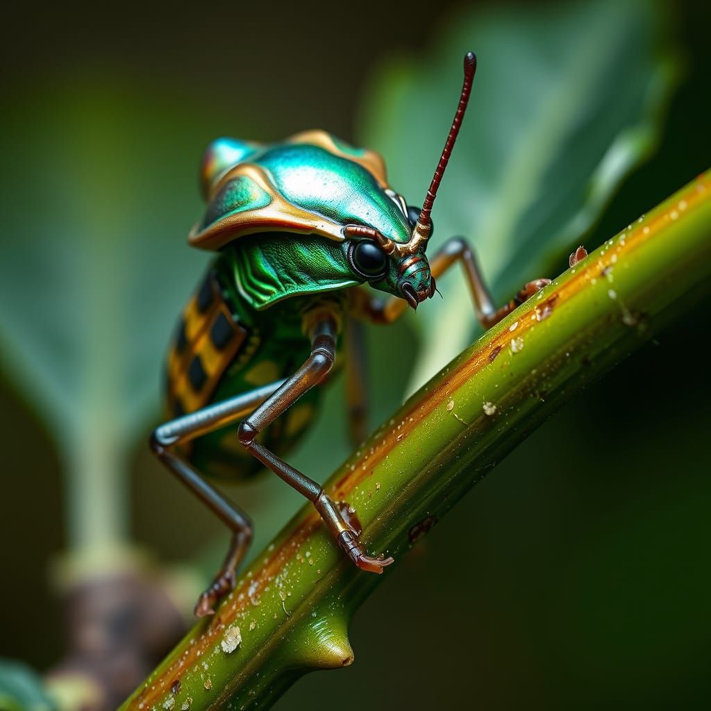 Mysterious Insect with Iridescent Armor and Alien-Like Featu...