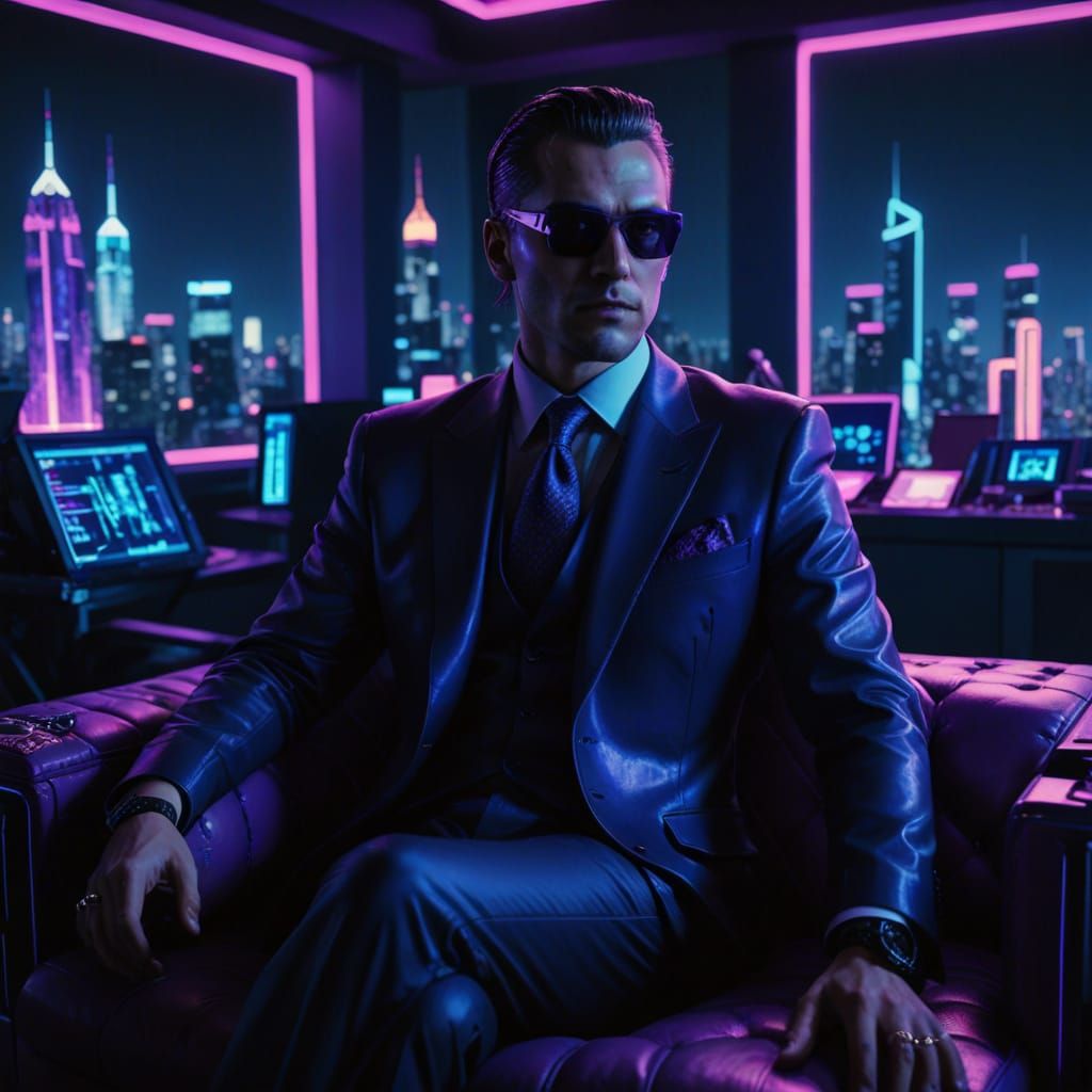 Cyberpunk Executive in High-Tech Office