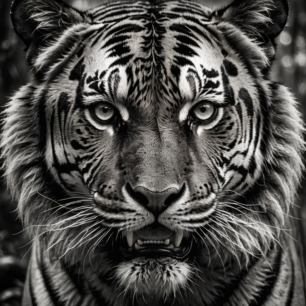 Ferocious Black and White Tiger Tattoo Design