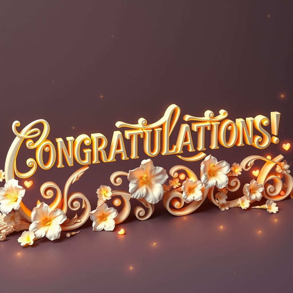 A captivating and enchanting 3D digital artwork featuring the name "CONGRATULATIONS!" in an exquisite, luxurious, and el...