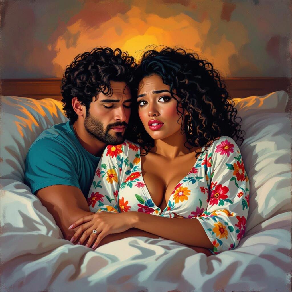 Woman's Horror in Bed: Dramatic Art Style