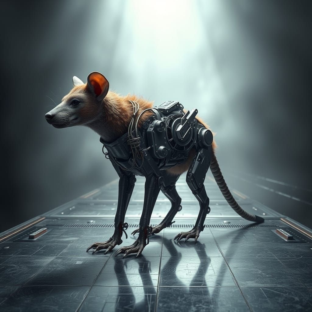 Cybernetic Hyena-Penguin-Rat Hybrid Dominates Futuristic Lan...