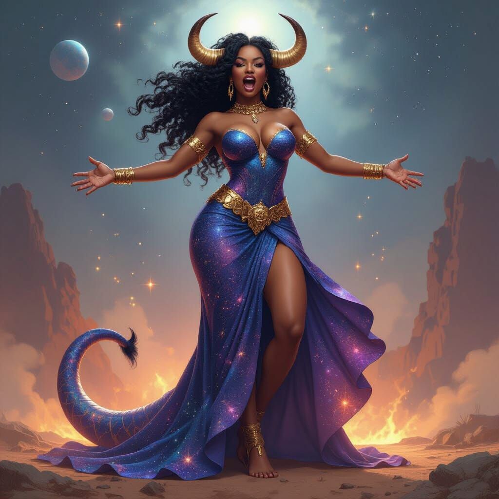 Goddess Hybrid: Galaxy Skin in Digital Art Style