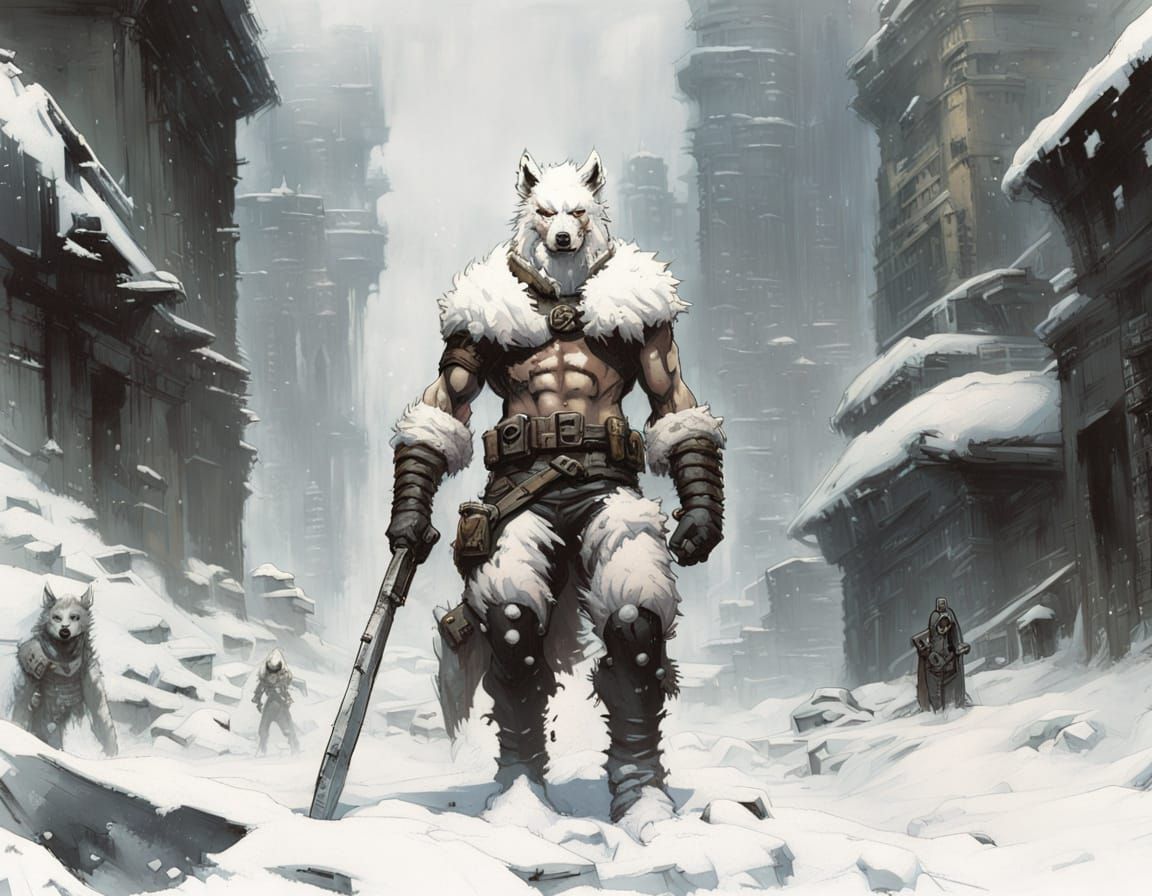 Post-Apocalyptic Snowscape with Barbarian Warrior
