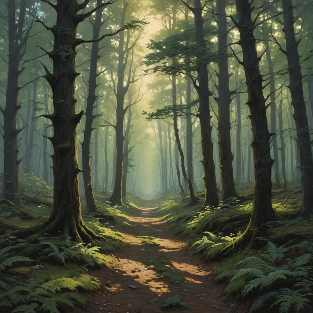 Glowing Forest Path: Sinister Tranquil Beauty