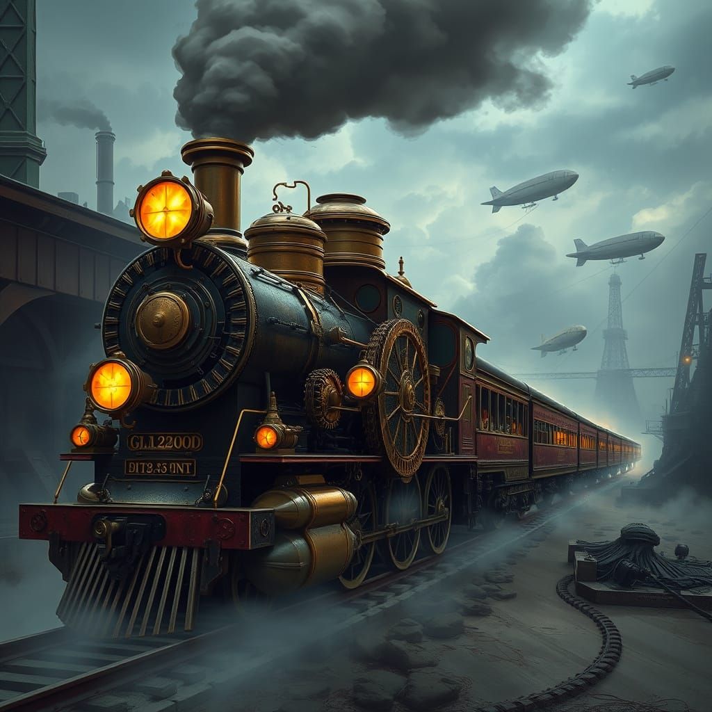 Steampunk Train in Gritty Concept Art Style