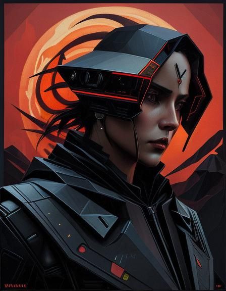 Ominous Volcano in Vorticism Cyberpunk Style