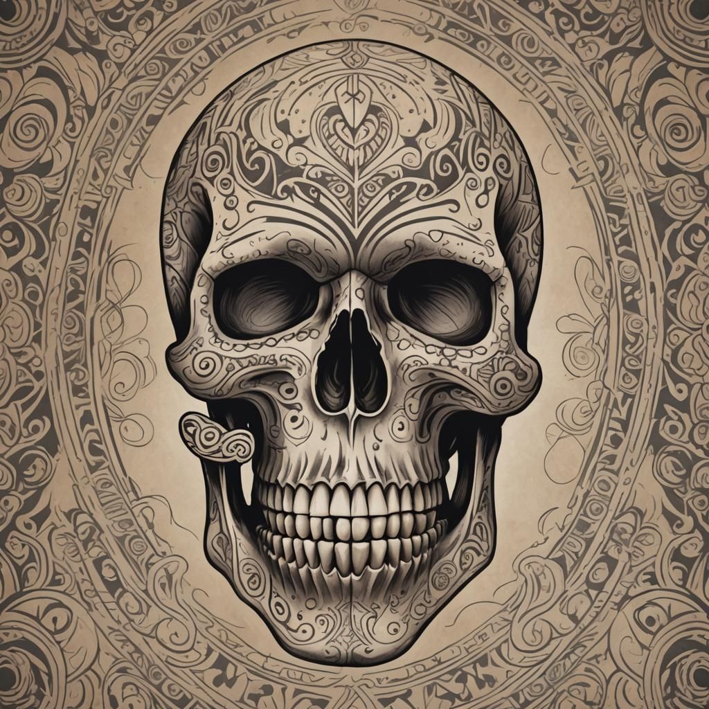 Day of the Dead Skull with Tribal Tattoo