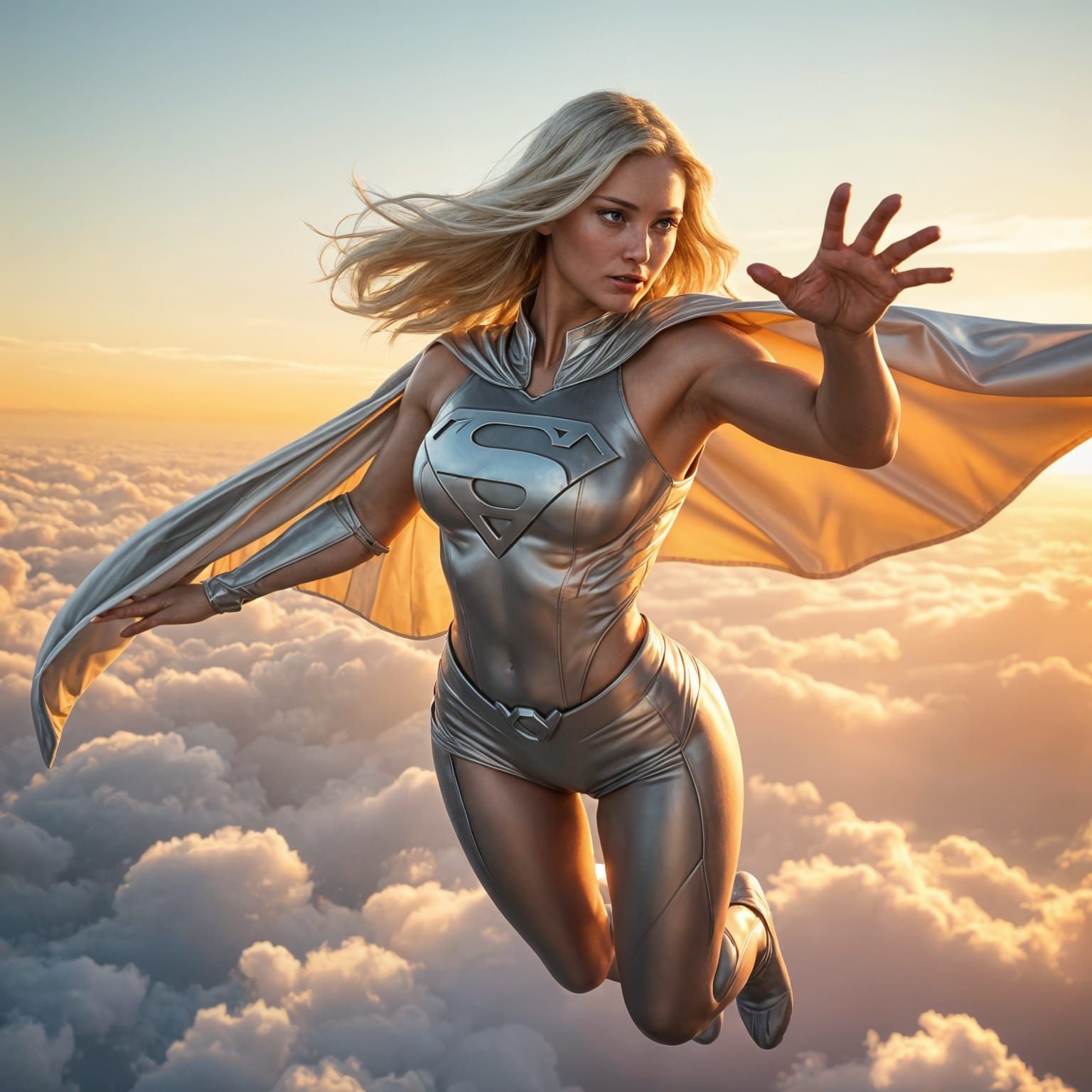 Spectacular Flying Supergirl in Vibrant Colors and Realistic...