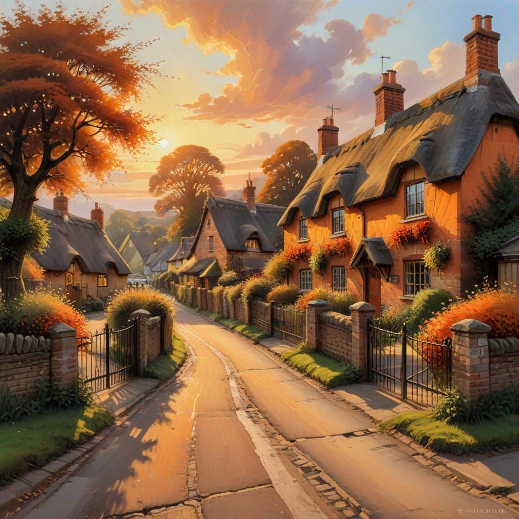 Golden Sunset in a Quaint English Village