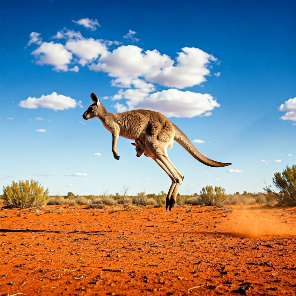 Kangaroo's Majestic Leap Across Australian Desert
