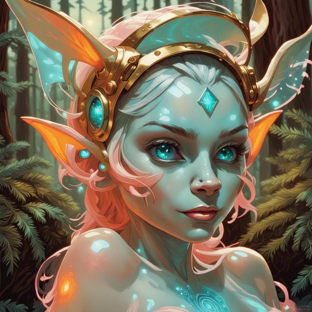 Glowing Swiss-Goblin in Forest: Detailed Matte Painting