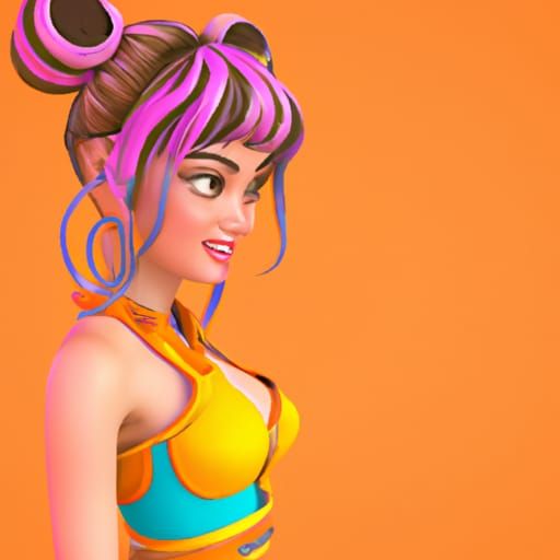 Anime Woman with Colored Hair: 3D Digital Art