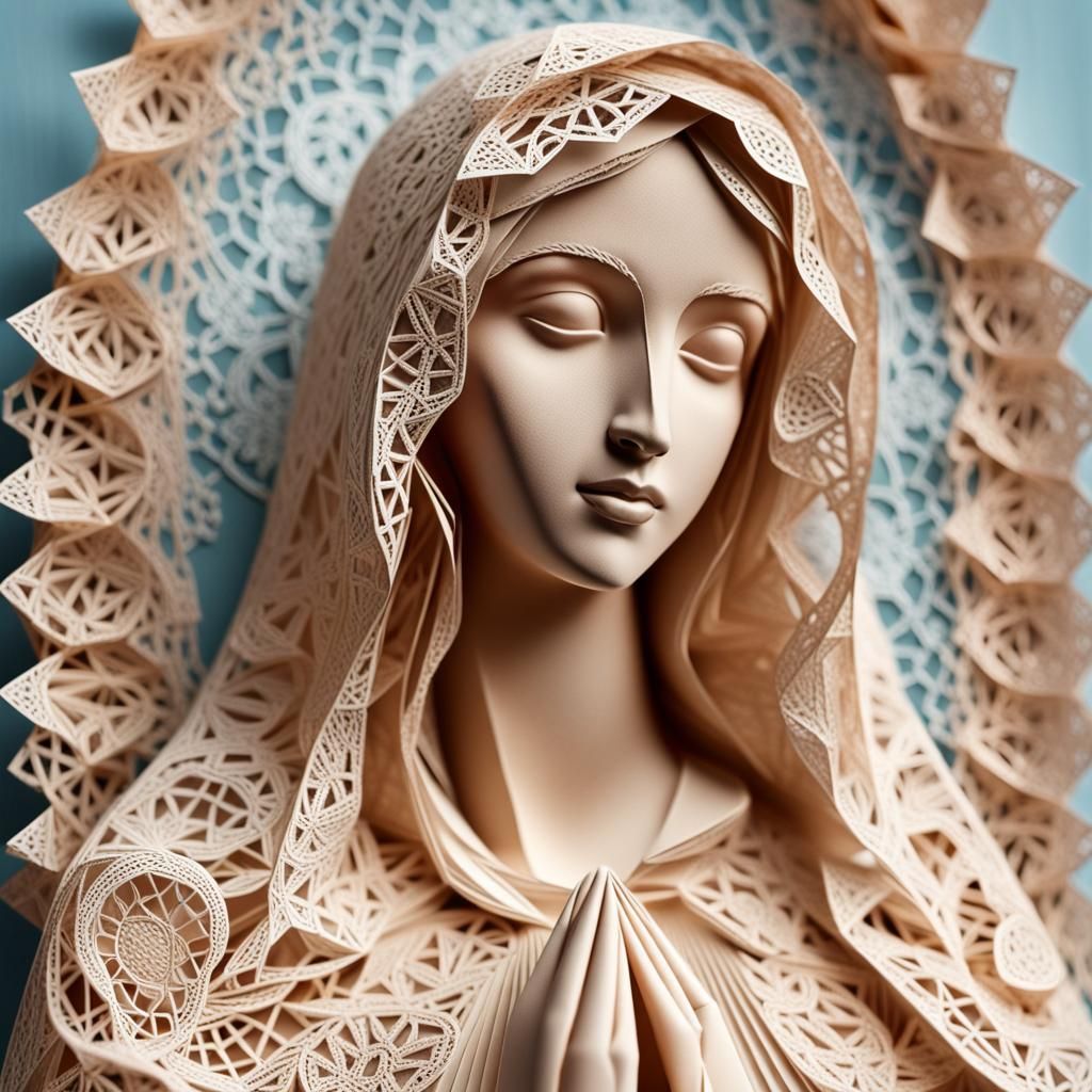Bohemian Virgin Mary Origami Papercraft in Lace