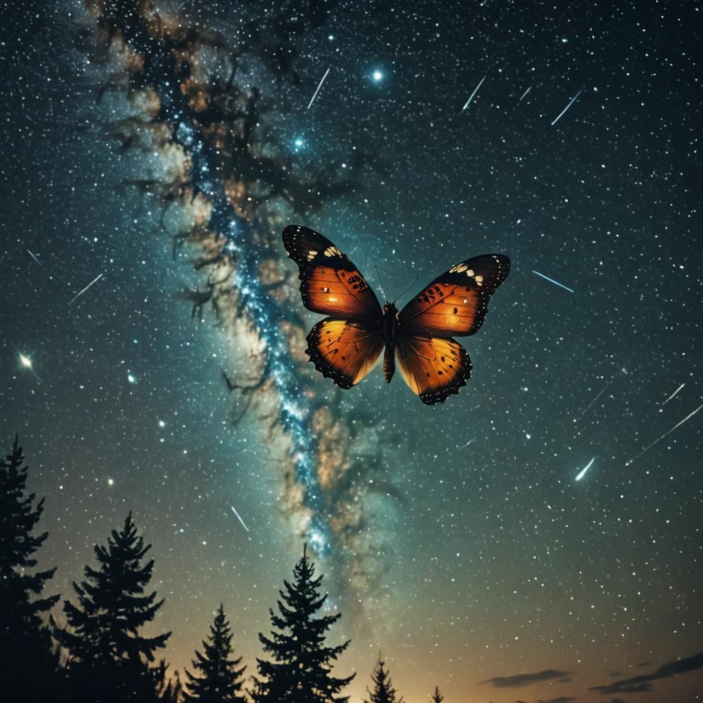 Butterfly in Space with Milky Way Double Exposure