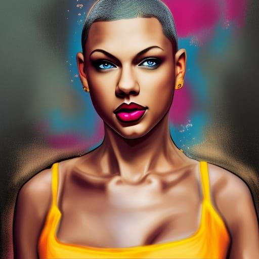 Hyperrealistic Portrait of a Woman with Shaved Head