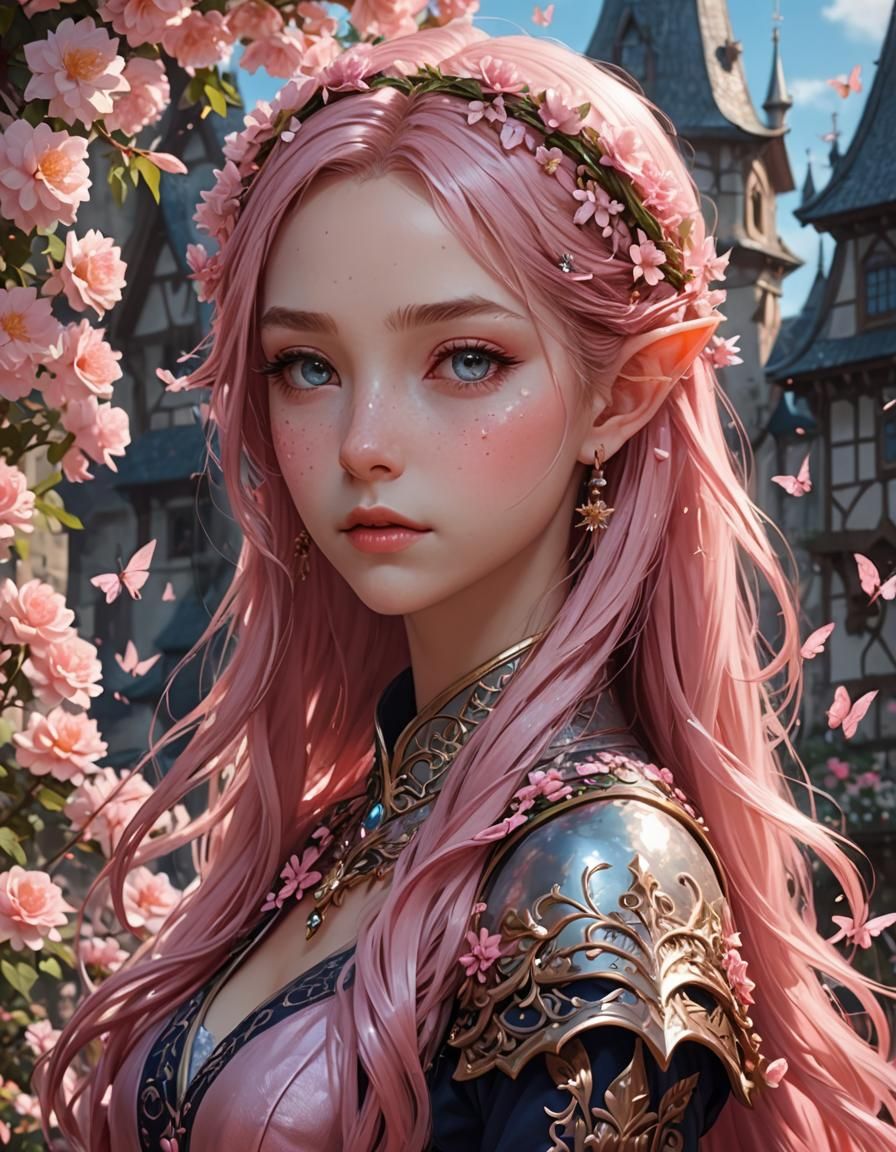 Enchanting Pink-Haired Elf in Fairy Tale Anime Art