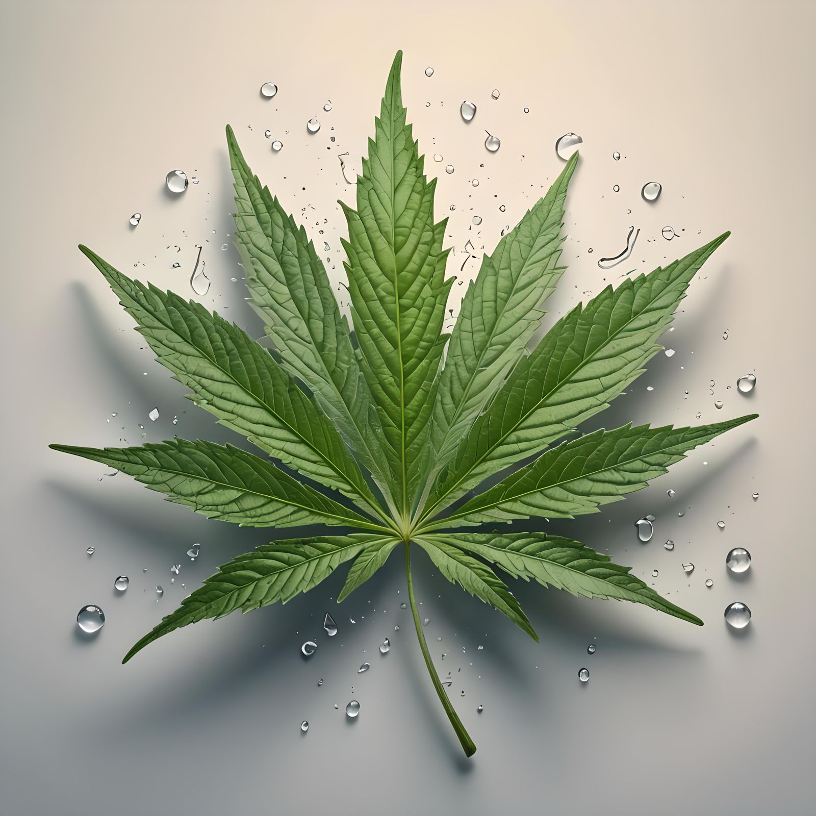 Green hemp leaf with dew drops - NK97518