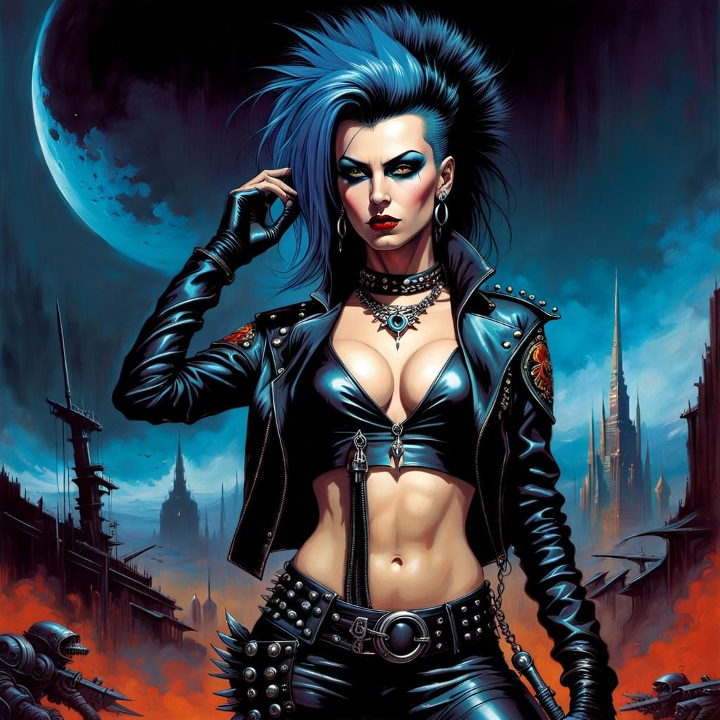 Gothic Punk Woman in Cyberpunk Grunge Art