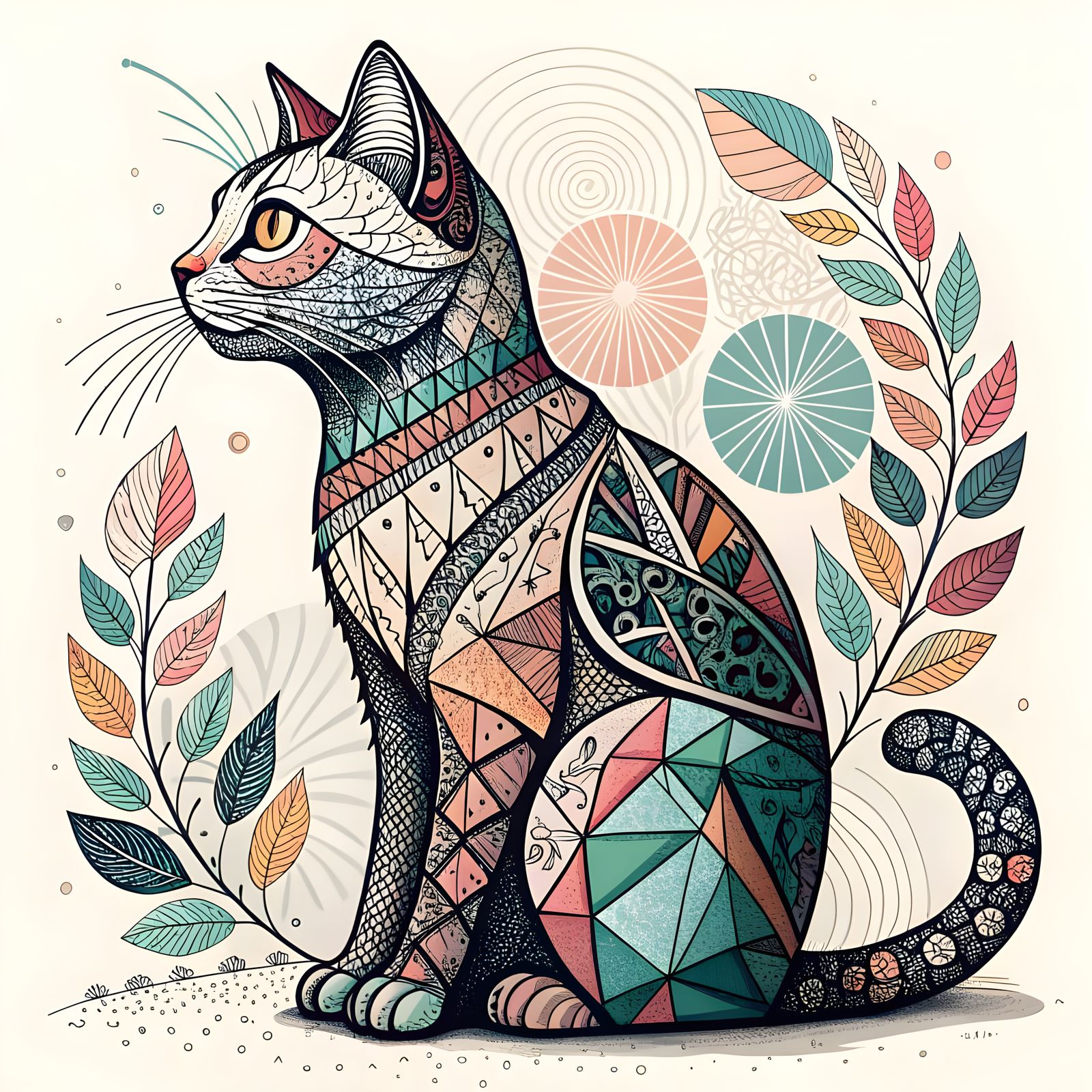 Surreal Whimsical Cat in Minimalist Digital Art Style