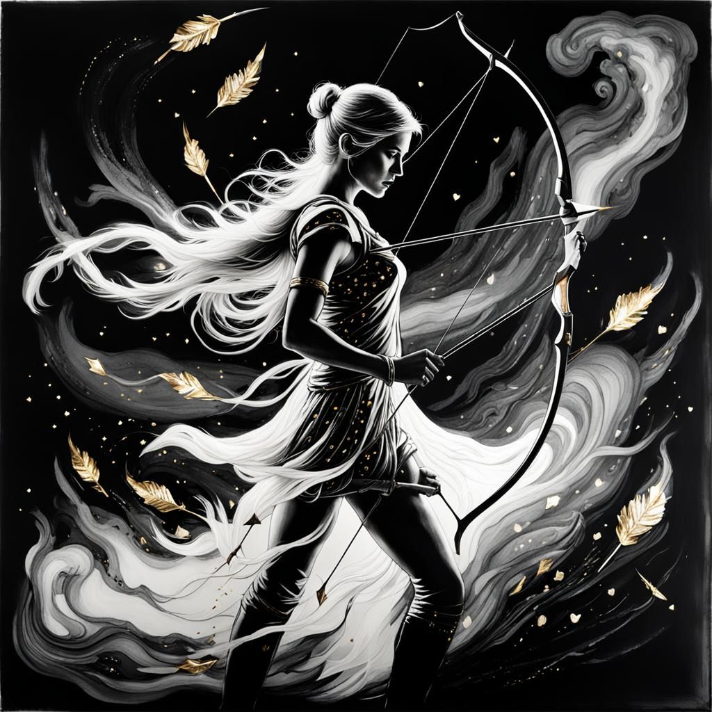 Bioluminescent Archer Fires Love Arrows in Encaustic Style