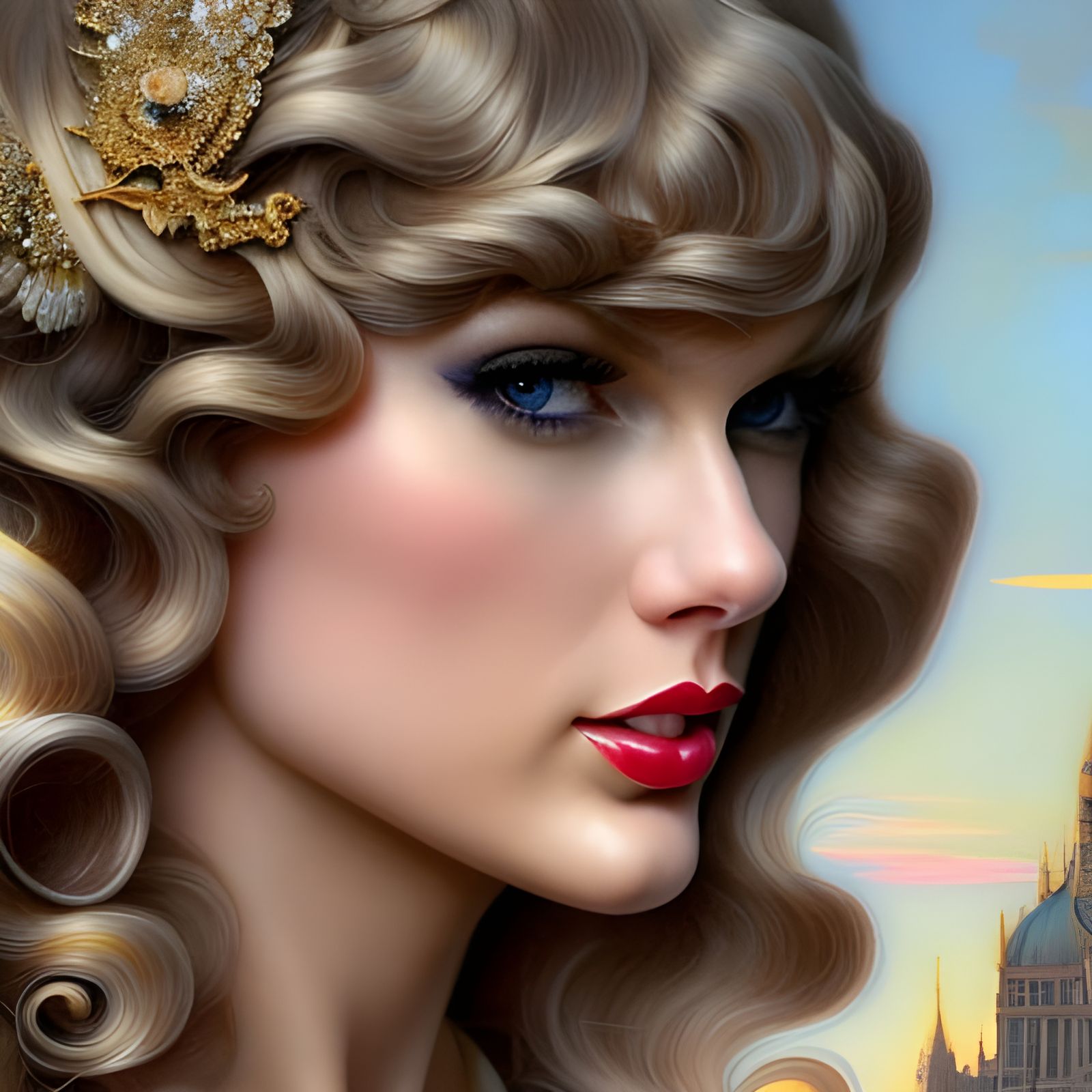 Taylor Swift Portrait in Rococo Style, Hyperdetailed