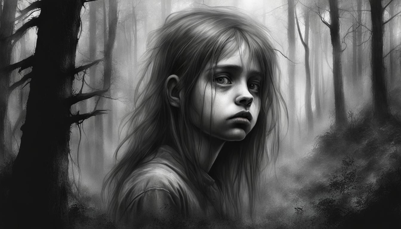 Tired Girl in Forest: Dark Fantasy Illustration