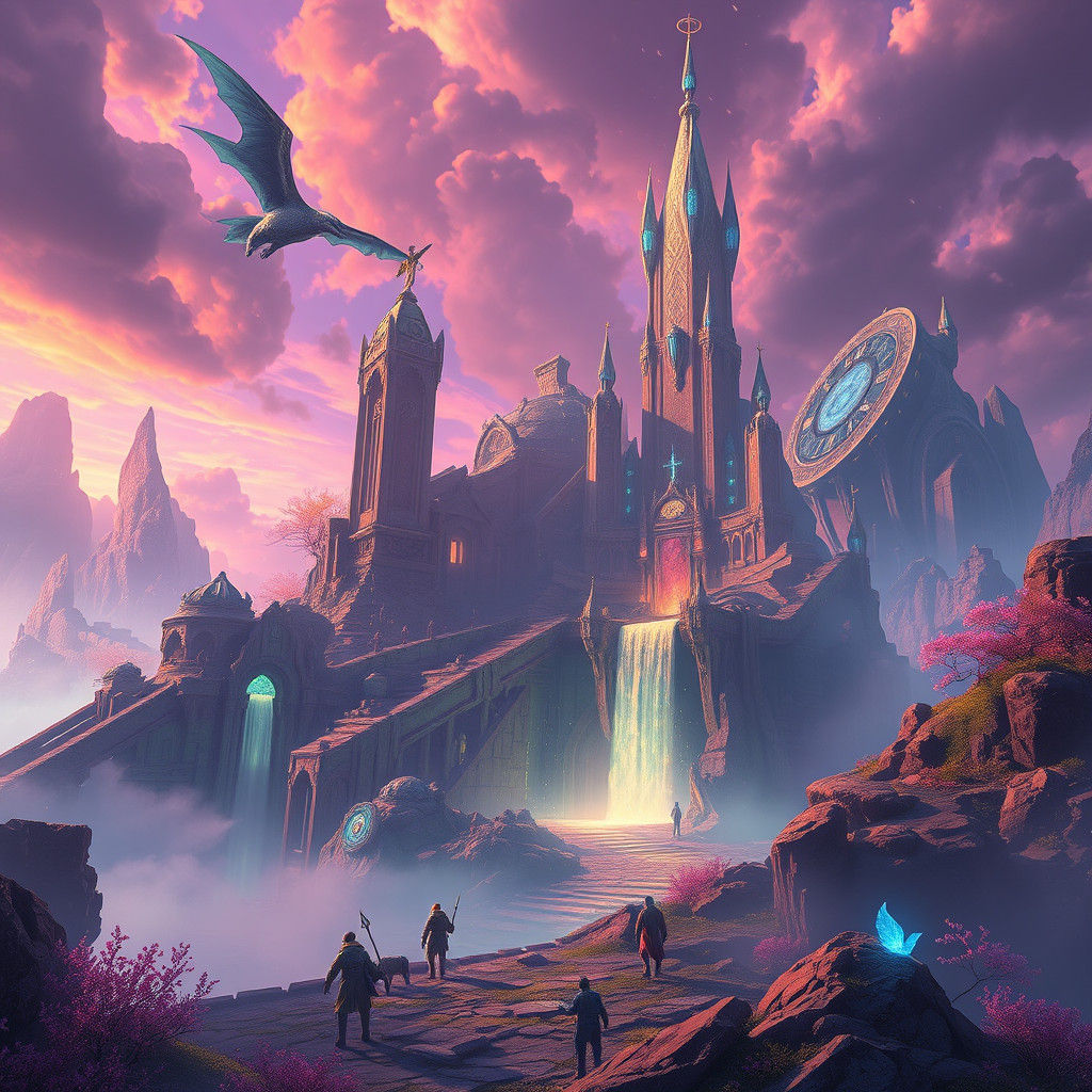 Ethereal Fantasy Realm with Mystical Creatures