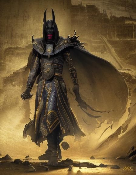 Anubis in Gothic Temple with Glowing Staff