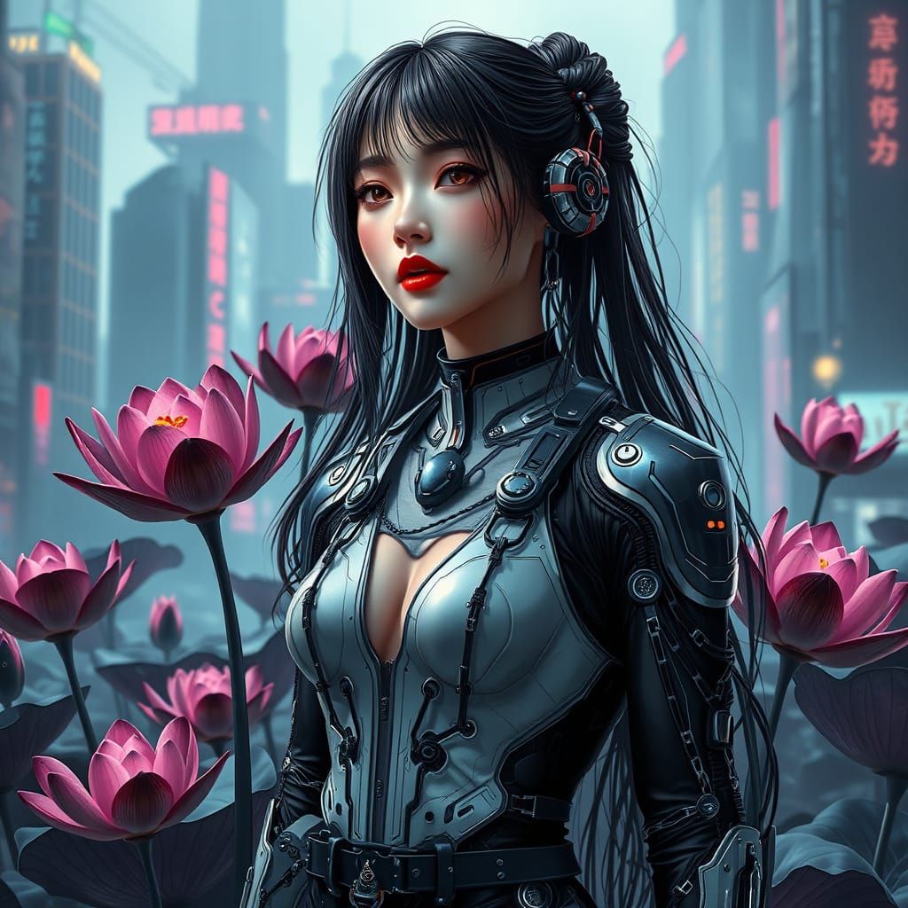 A flower woman, cyberpunk art,