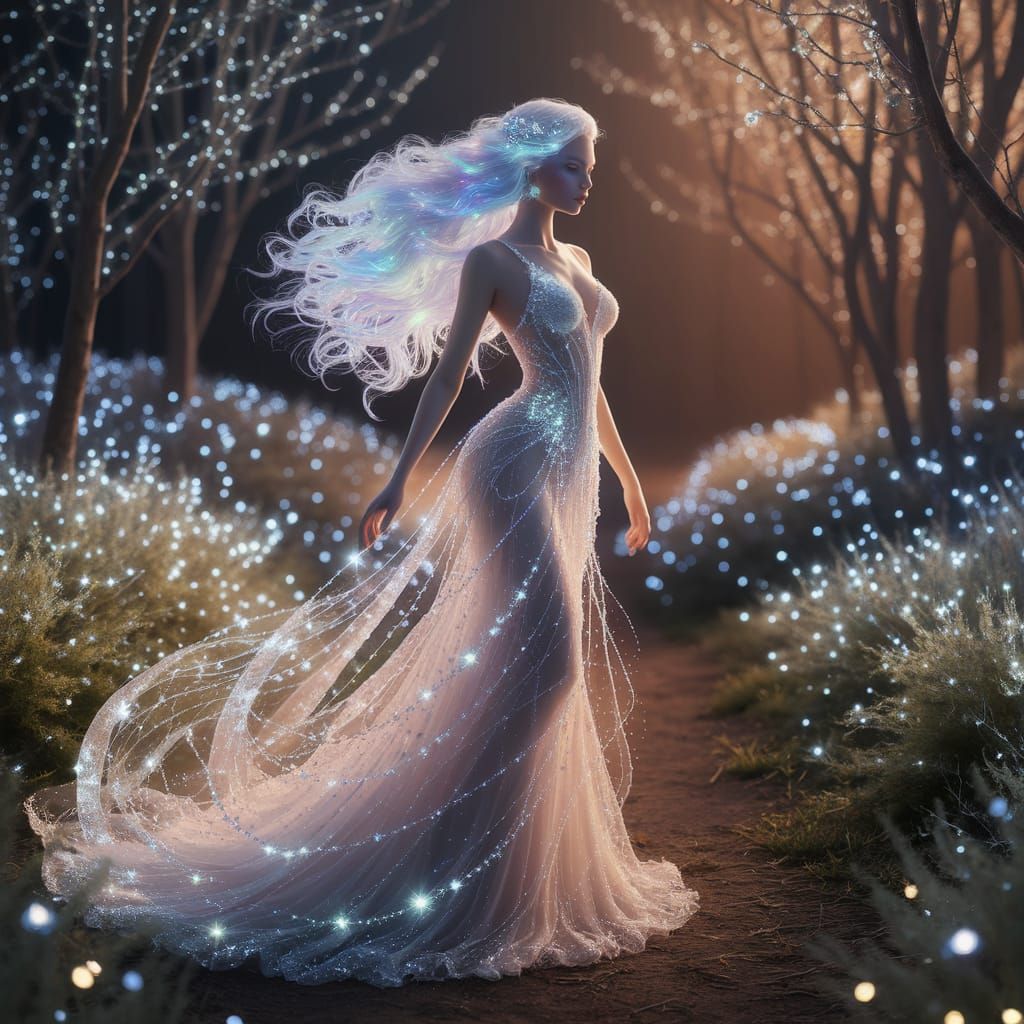 Ethereal Woman in Bioluminescent Forest